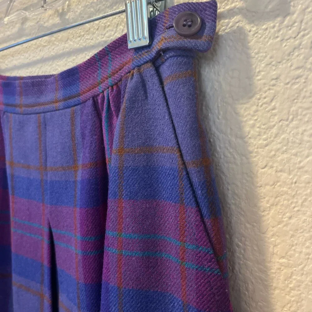 Vintage Pendleton Purple & Pink Plaid Wool Mid-Length Skirt - Picture 2 of 6